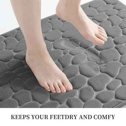 YIHOUSE Memory Foam Bath Mat Non-Slip Cobblestone Rug (17x24 Dark Gray)