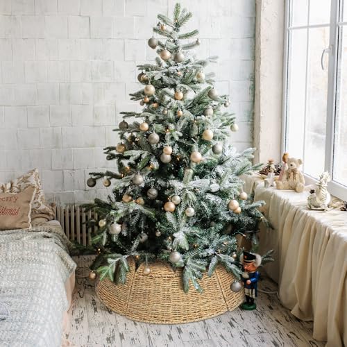 24-Inch Woven Rattan Christmas Tree Collar Farmhouse Style