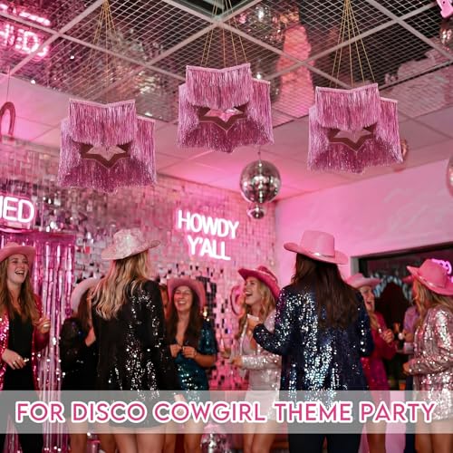 3-Piece Pink Star Fringe Chandelier - Metallic Tinsel Party Decor