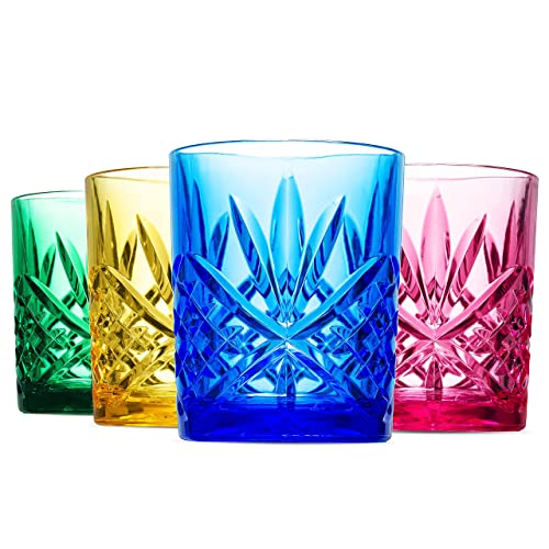Godinger Acrylic Whiskey Glasses, Beverage Drinking Glasses Cups, Shatterproof and Reusable Tumbler Cups - Dublin Collection, Set of 4