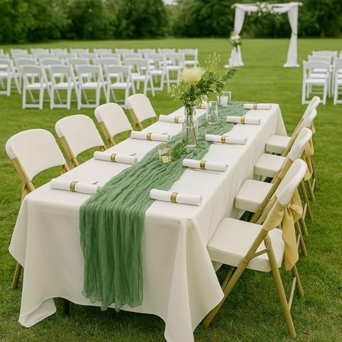 Sage Green 6-Pack 10ft Cheesecloth Table Runners Set – 6 x 120in Rustic Gauze for Weddings & Events