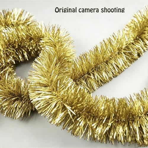 Pale Gold Christmas Tinsel Garland 33 ft - Glitter Foil Twist Garlands for Holiday Decor