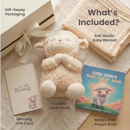 5-Piece Baby Baptism Gift Set with Praying Lamb Plush & Blanket