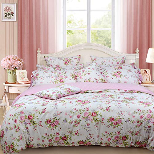 Floral Cotton Duvet Cover Set - Full Size 3-Piece Bedding with Pillowcases