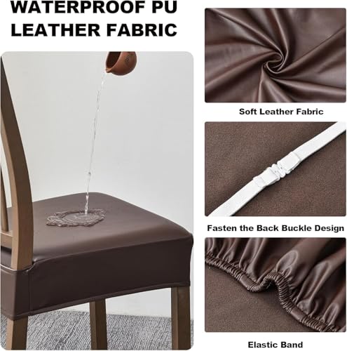 Set of 6 Waterproof PU Leather Dining Chair Covers - Removable & Washable