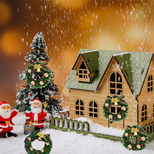 10pcs Mini Christmas Wreaths with Bows, 2.76-inch Dollhouse Hanging Decor