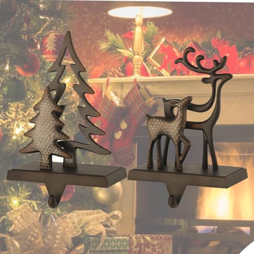 Black Pack of 4 Christmas Stocking Hangers for Mantel – Metal Fireplace Stocking Holders