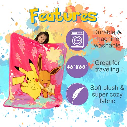 Pokemon Girl Kids Bedding Throw Blanket 46x60in, Soft Micro Raschel, Official Licensed