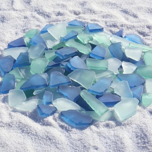Blue Mixed Frosted Sea Glass Pieces for Crafts & Vase Filler - 34oz