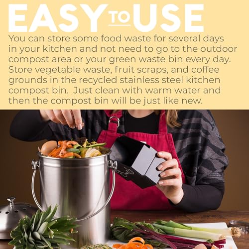 Stainless Steel Kitchen Compost Bin 1.3 Gallon with Charcoal Filter