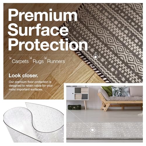 Clear Carpet Runner, 18 x 48 Inch Heavy-Duty Cleated Vinyl Rug Protector