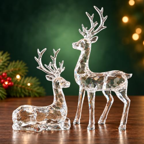 2-Piece Clear Acrylic Reindeer Figurine Set for Christmas Decor