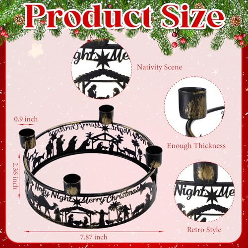 Metal Nativity Scene Advent Wreath Candle Holder - Christmas Centerpiece