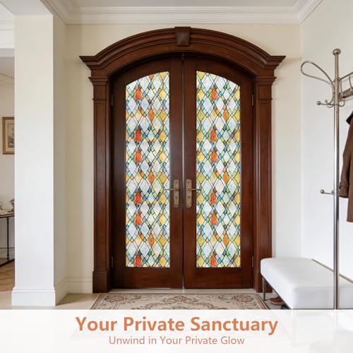 Stained Glass Window Privacy Film | Non-Adhesive UV Blocking Cling