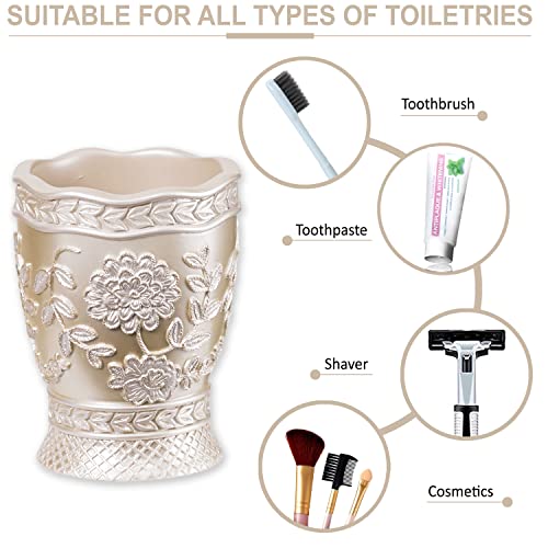 4-Piece Resin Bathroom Accessory Set - Rose Vine Design, Beige