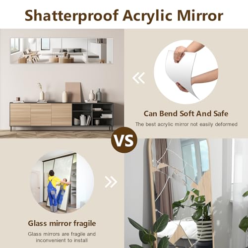 12x12 Inch Acrylic Mirror Tiles (4-Pack) - Shatterproof Self-Adhesive Wall Mirrors