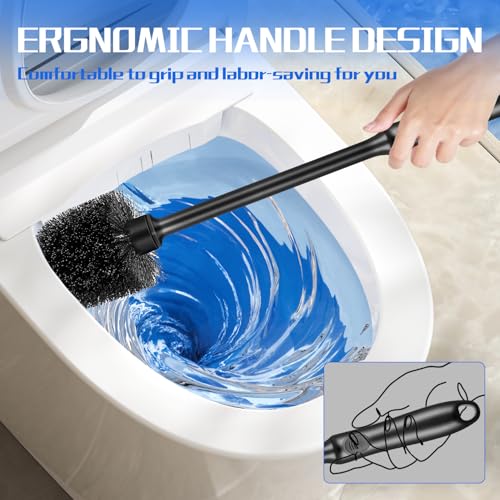 Black Toilet Brush and Holder Set (2 Pack) - Non-Slip Long Handle Scrubber