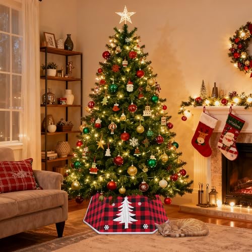 EverMerry Foldable 26’’ Christmas Tree Collar & Skirt in Red & Black Plaid - Modern Holiday Decor