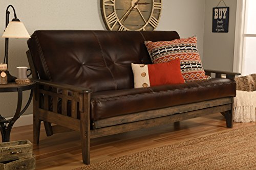 Rustic Walnut Hardwood Futon Sofa Bed with 7-Inch Innerspring Mattress