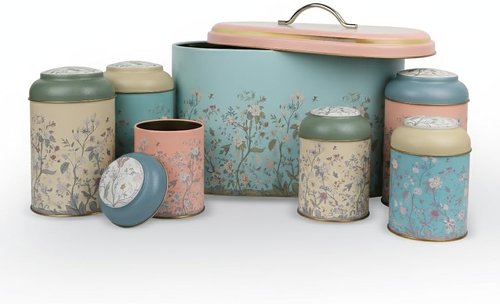 Maria Roma 7-Piece Kitchen Bread Box & Canister Set - Vintage Rustic Design for Bread, Sugar, Coffee, Tea