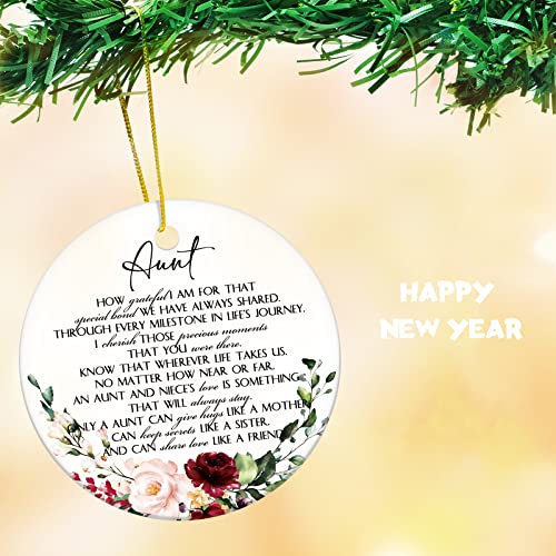 Patelai Christmas Ornament for Aunt – Ceramic Round 2.99in with Snowflake & Positive Words