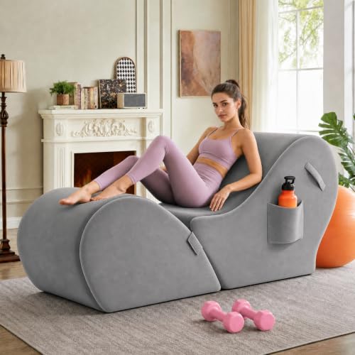 Convertible Yoga Chaise Lounge & Heart-Shaped Ottoman, Ergonomic Stretching