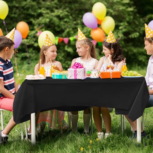 12 Pack Black 54 x 108in Disposable Tablecloths - Waterproof, Leakproof & Sturdy Plastic Rectangle Table Covers