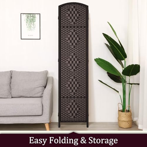4-Panel Folding Room Divider, 6ft Tall Portable Privacy Screen, Dark Mocha