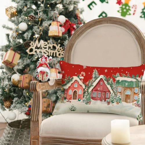 RABUSOFA 12x20 Christmas Pillow Cover Wonderland Forest House Red - Pack of 1