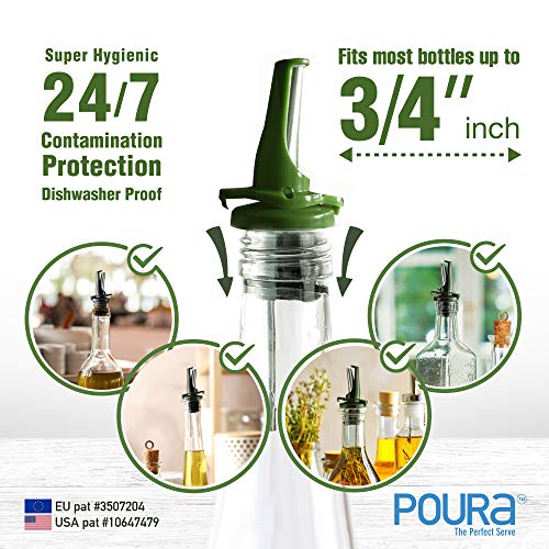 Airtight Olive Oil Pour Spout - One-Handed Bottle Pourer, Green - 2 Pack
