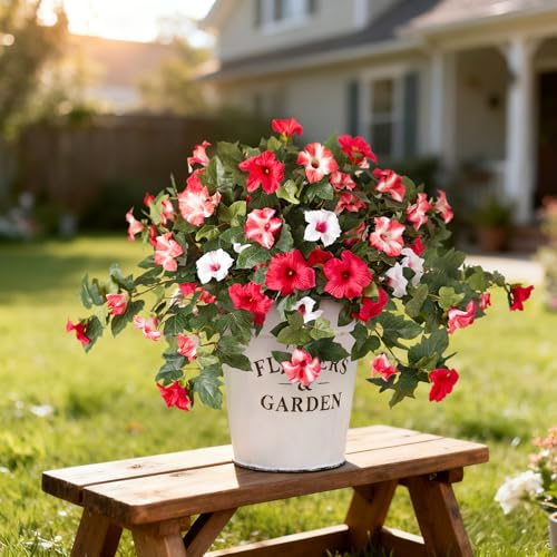 2PCS Lifelike Artificial Petunia Flowers - UV Resistant Faux Silk for Outdoor Decor