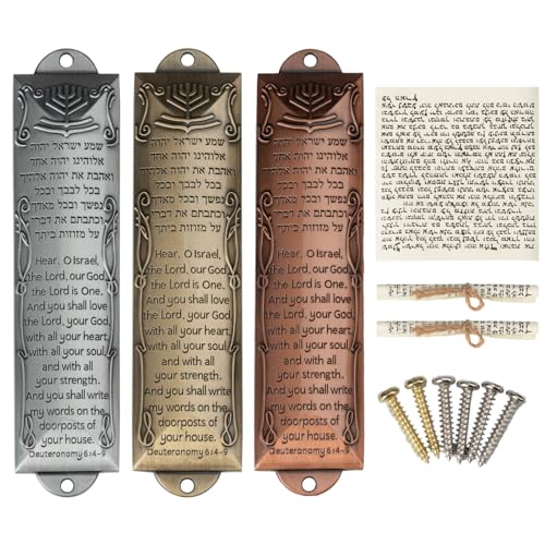 Set of 3 Metal Mezuzah Cases with English Blessing and Non-Kosher Scrolls