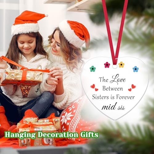 Gevody 3-Piece Sister Gifts Set Christmas Ornaments Heart Acrylic Decor