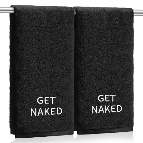 Get Naked Embroidered Hand Towels, 100% Cotton Bathroom Decor, 29 x 13 Inch
