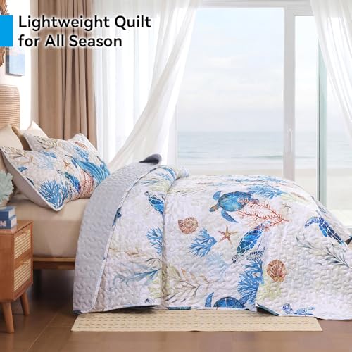 Sea Turtle Coastal Quilt Set Queen Size - Soft Microfiber Bedding