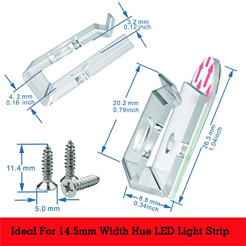 Transparent LED Strip Light Mounting Clips - 14mm Cable Hooks with Screws