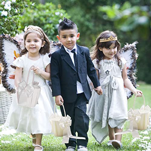 Ivory Flower Girl Basket for Wedding Ceremony - Large Size