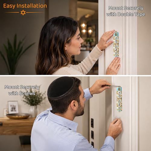 Hand Painted Pewter Mezuzah Case with Scroll - Floral Ivy Design