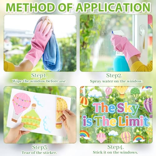 Hot Air Balloon Window Clings - 9 Double-Sided Sheets for Classroom Decor