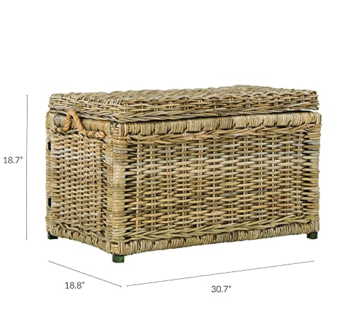 Collapsible Wicker Storage Trunk with Removable Lid, 30.7-Inch Natural Rattan