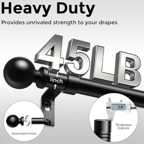 Black Heavy Duty Adjustable Curtain Rod, 1 Inch Metal Drapery Pole (36-91")