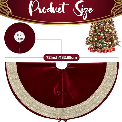CYAOOI 72 Inch Extra Large Velvet Christmas Tree Skirt with Gold Glitter Trim