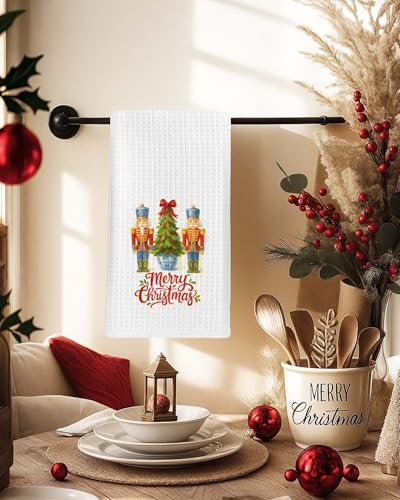 Nutcracker Christmas Kitchen Towels 16x24– Farmhouse Merry Christmas Hand Towels (Brand: FISWAFY) – Nutcracker
