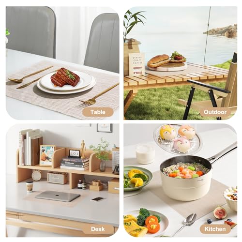 Beige White Set of 6 Non-Slip PVC Weave Placemats for Dining Table - Heat Resistant & Easy to Clean
