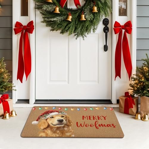 KFXHANGD Christmas Golden Retriever Dog Door Mat - 30x17 inch Outdoor Front Entrance Doormat (Variation: Dog)
