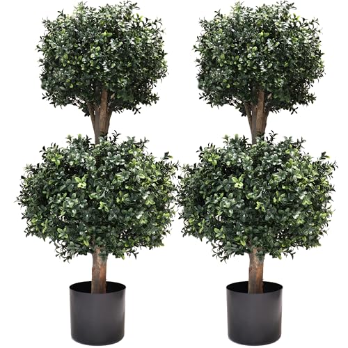 35-Inch Artificial Double Ball Boxwood Topiary Trees, 2-Pack UV Resistant