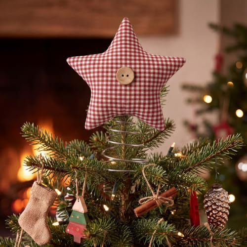Yunlly Rustic Plaid Star Christmas Tree Topper 8.5" Farmhouse Holiday Decor