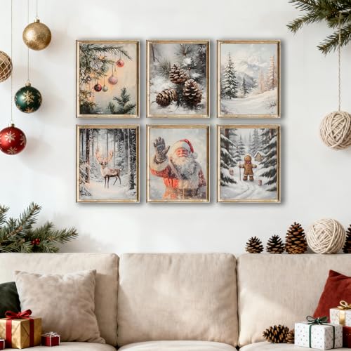 WINDVALE Santa & Reindeer Print Set – 6x8x10 Rustic Christmas Wall Art 8x10, Unframed