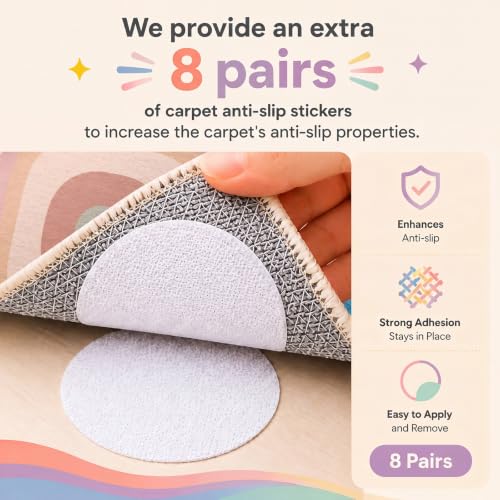 Amylove Classroom Rug 3x5 ft Rounded Squares Seat Soft Boho Kids Playroom Area Carpet