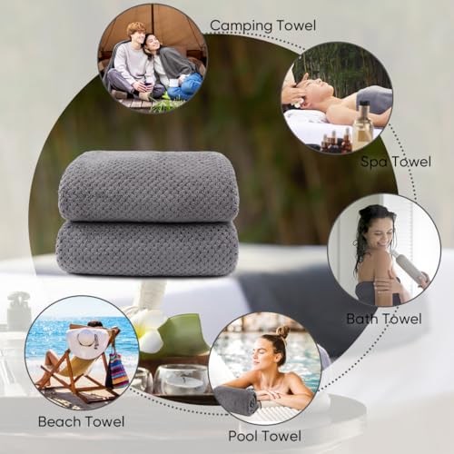 Grey Bath Towels 2 Pack 35x70 Inches Extra Large Soft Absorbent Home Use